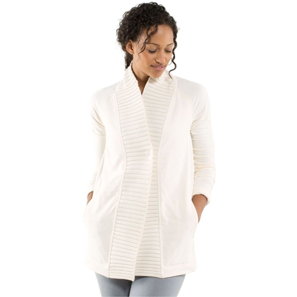 Lululemon Athletica Bliss Break Cream Cardigan Sweater Shawl Collar Knit Size 4